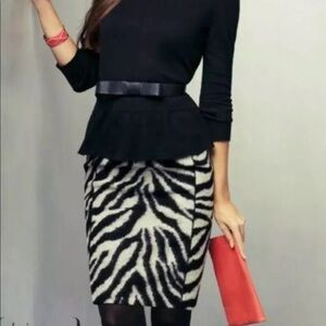 Ann Taylor Zebra Print Wool Blend Skirt Black/Light Grey 12P
